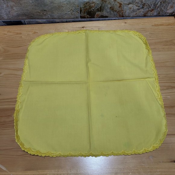 VTG Yellow Cotton Table Napkin Lace Trim Set of 6 - Picture 6 of 11